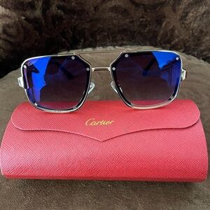 Cartier Sunglasses with Blue Lenses and Red Case